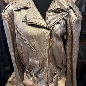 Gold Leather Biker Jacket
